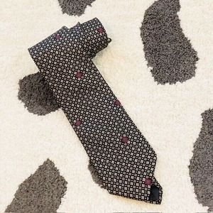 Vintage Pierre Balmain Paris Silk Navy Blue Red Taupe Geo Print Designer Tie